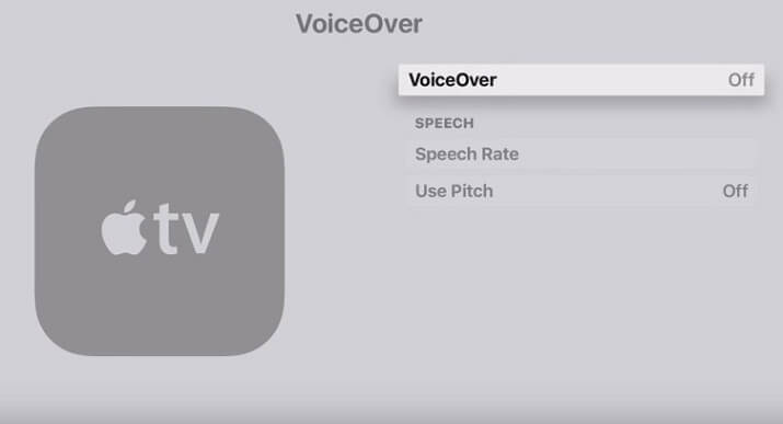 turn off voiceover on Apple tv