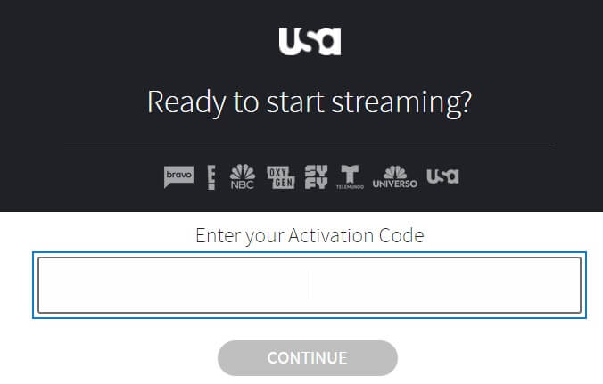 USA Network activation webpage