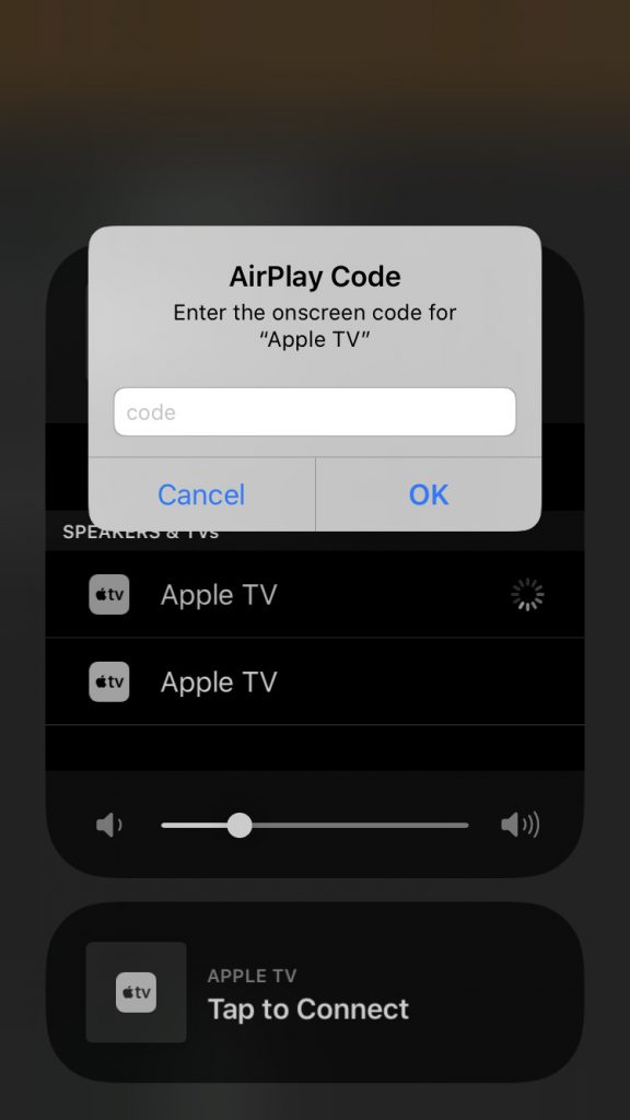 Enter AirPlay code to connect with Apple TV
