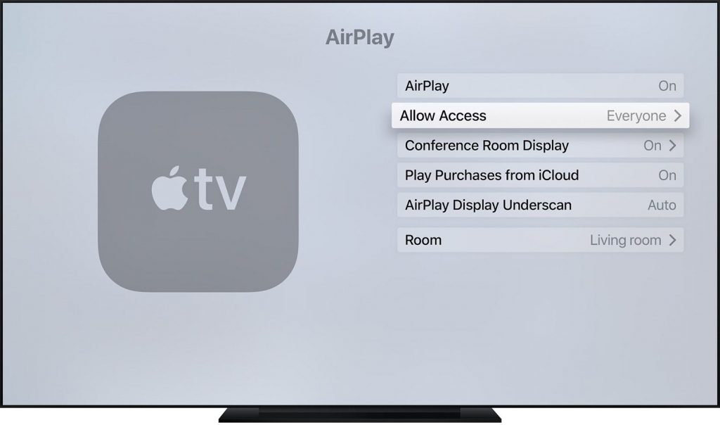 Allow access option on AirPlay settings 