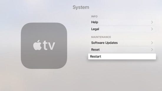 Restart option on Apple TV