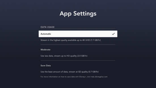 data usage settings on Apple TV