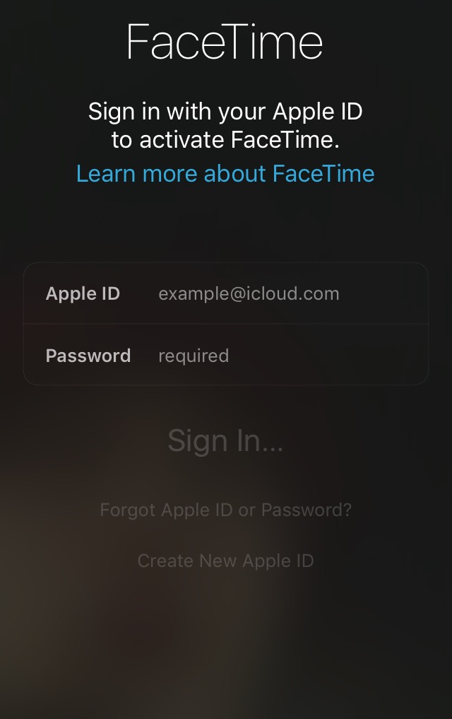 FaceTime Sign-in page