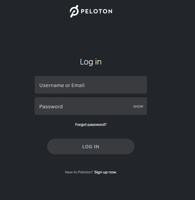 Peloton Log in page on Apple TV