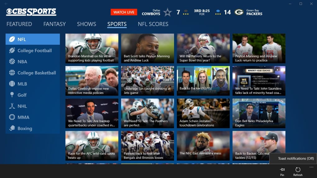 CBS Sports home screen 