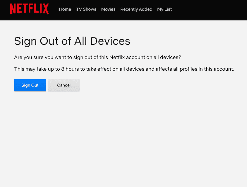 Sign out Netflix of all devices option