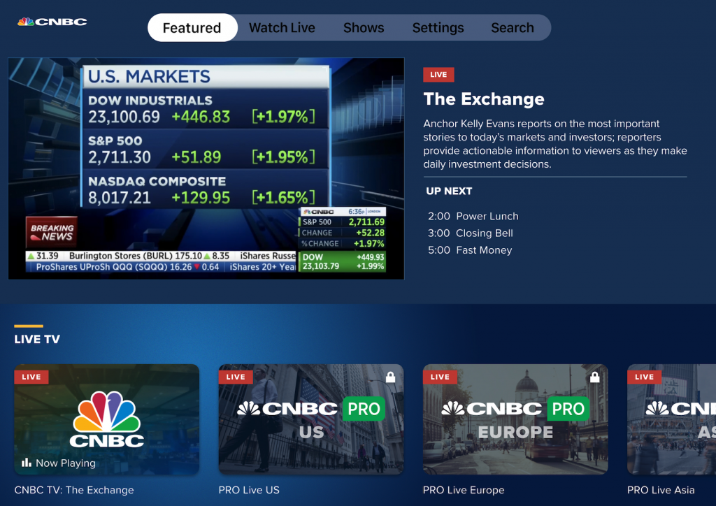 CNBC app featured news and live TV