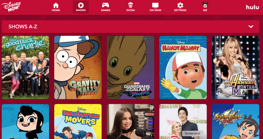 DisneyNOW library page comprising of Disney Junior content