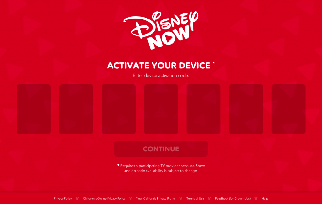 DisneyNOW activation page to watch Disney Junior content