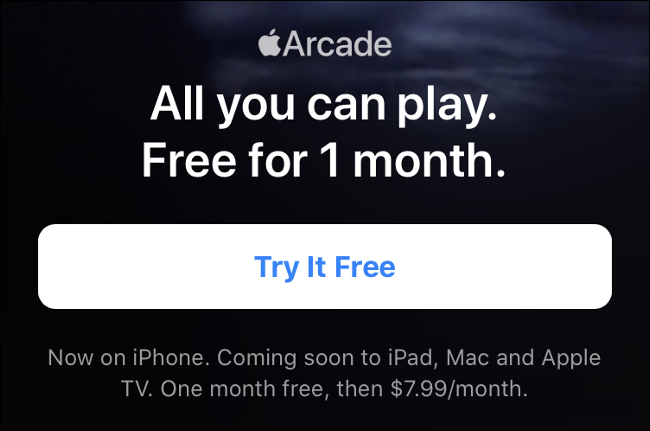 Try It Free option on Apple Arcade