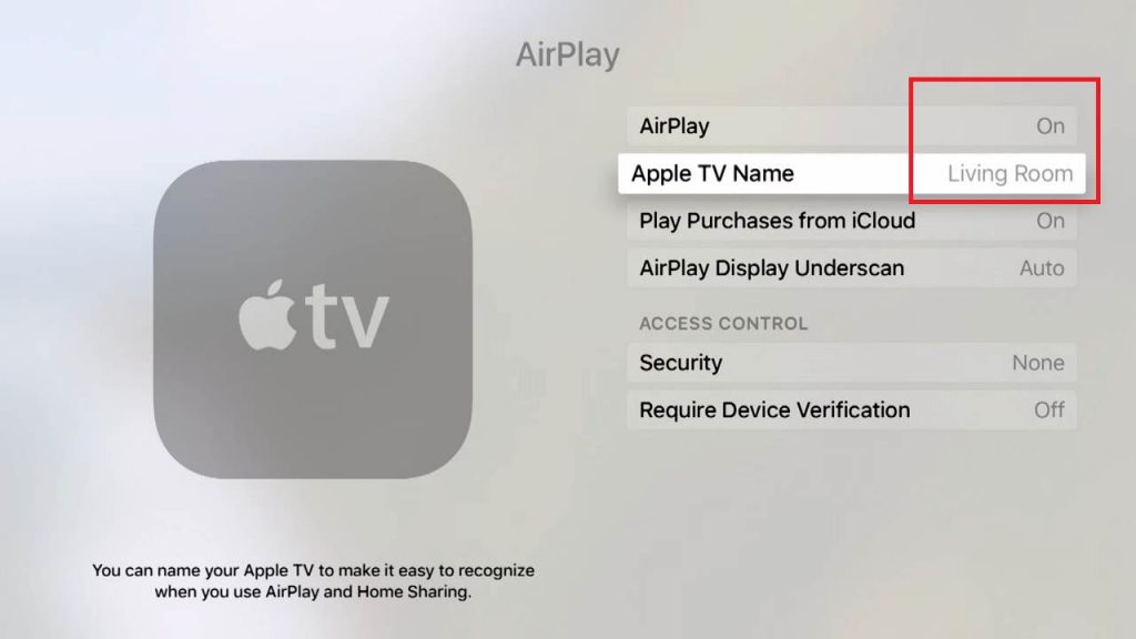 Apple TV device name for AirPlay