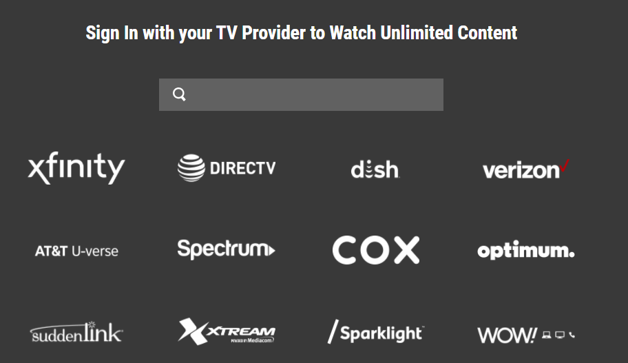 Oxygen select TV provider to sign in 