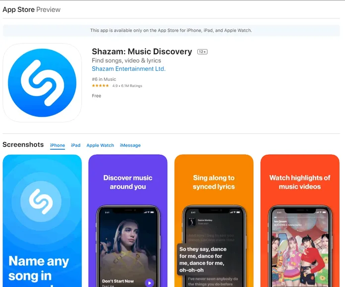 Shazam app on the App Store