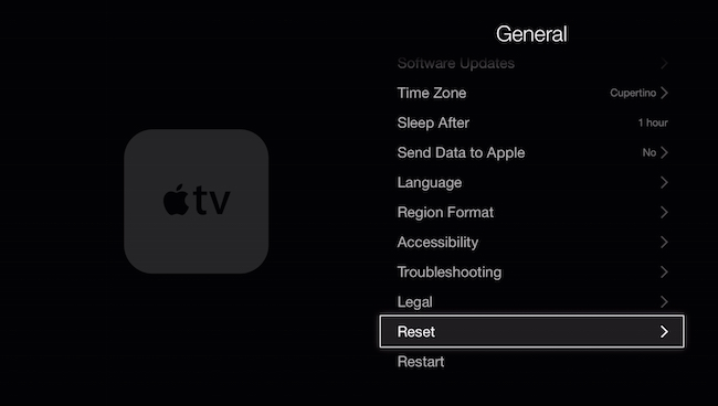Apple TV Reset option
