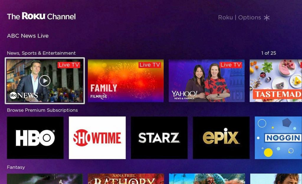 Roku Channel home page