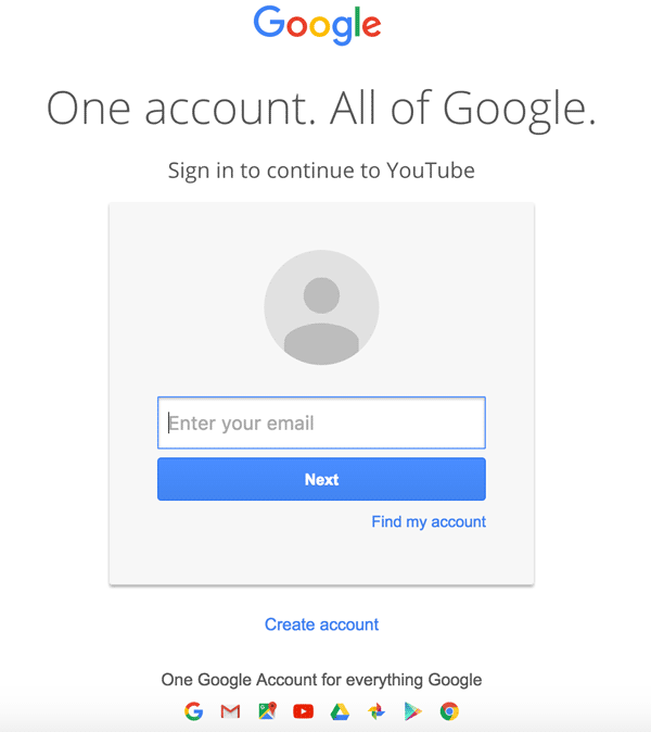 YouTube log in with Google account