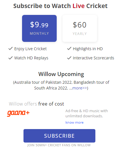 Willow subscription plans