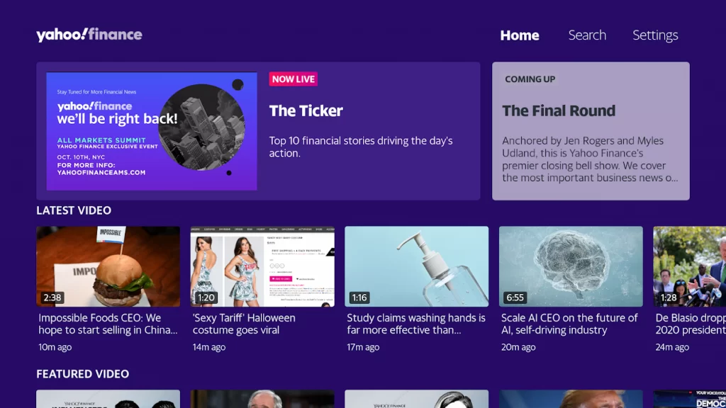 Yahoo Finance home page