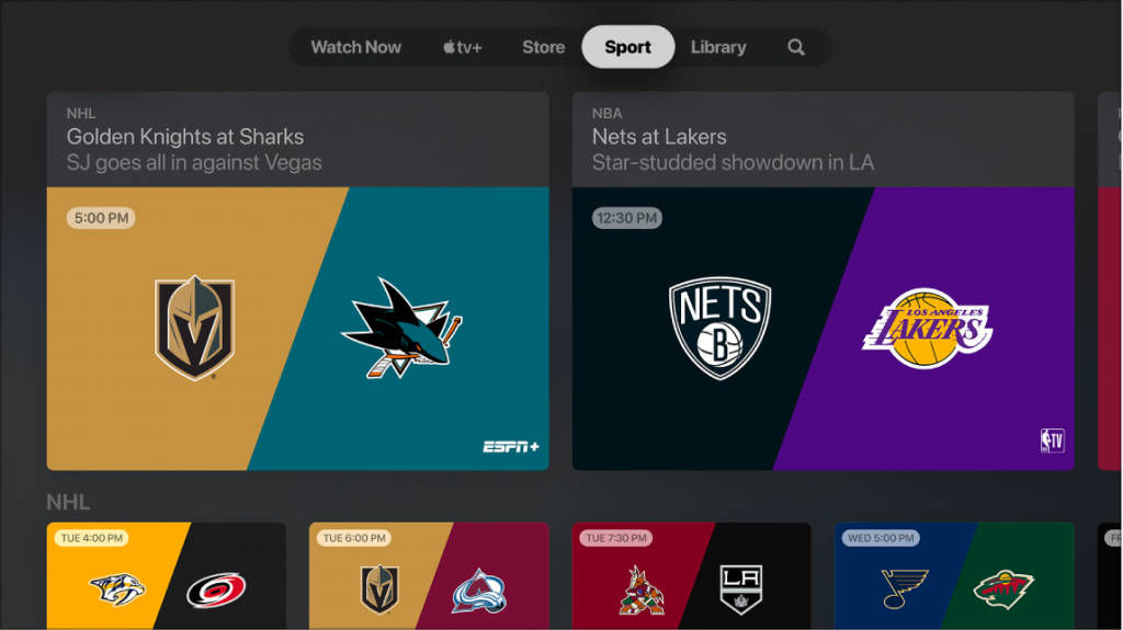 Select the Sports tab
