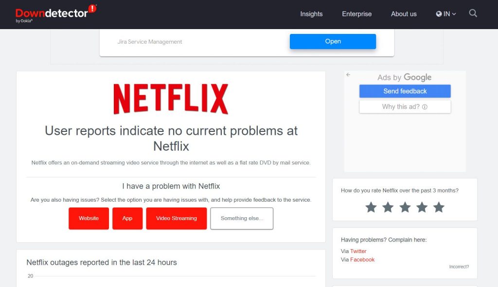 Check Server Outage to fix Netflix won't open on Apple TV issue
