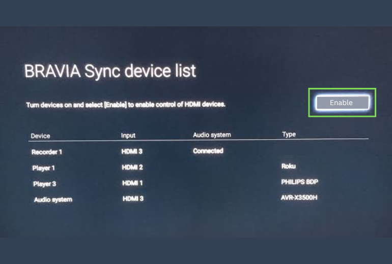 Sony BRAVIA Sync settings 