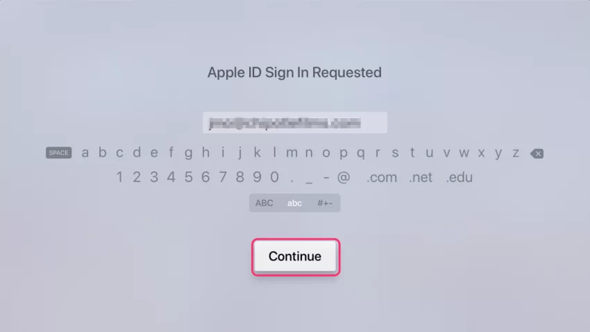 Type the Apple ID to add multiple users on Apple TV
