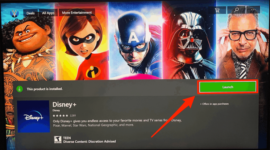 Launch the Disney Plus app on Xbox one