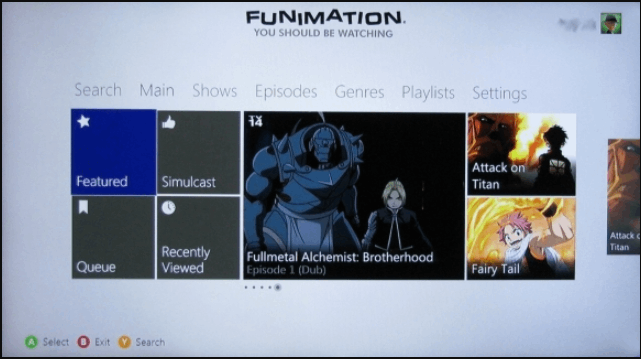 watch funimation on Xbox 360