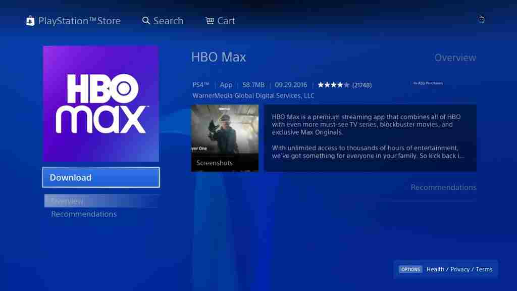 Download HBO Max on PS4