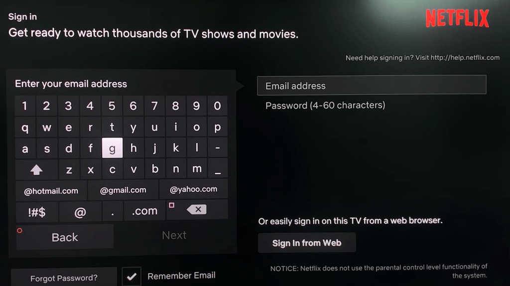 Enter Email and Password to watch Netflix on PS5