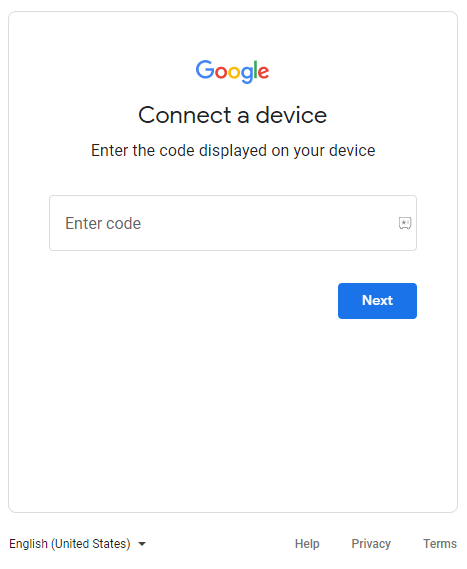 Enter Code and select Next