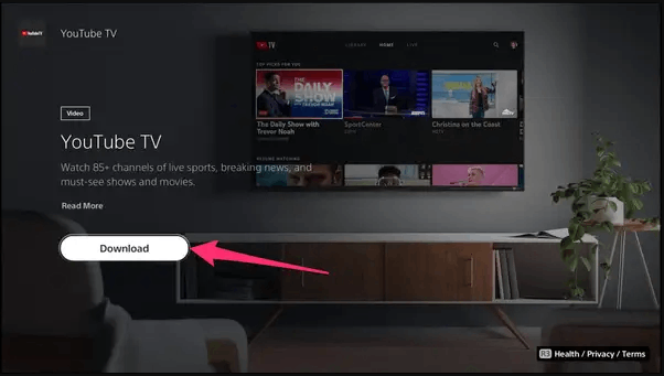 Select Download to watch YouTube TV on PS4