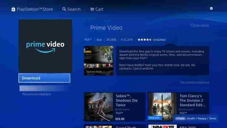 Download Amazon Prime Video app on PS4