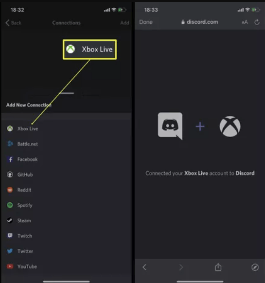 Select Xbox Live to link Discord with Xbox One