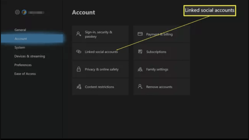 Select Linked social accounts to link Discord with Xbox One