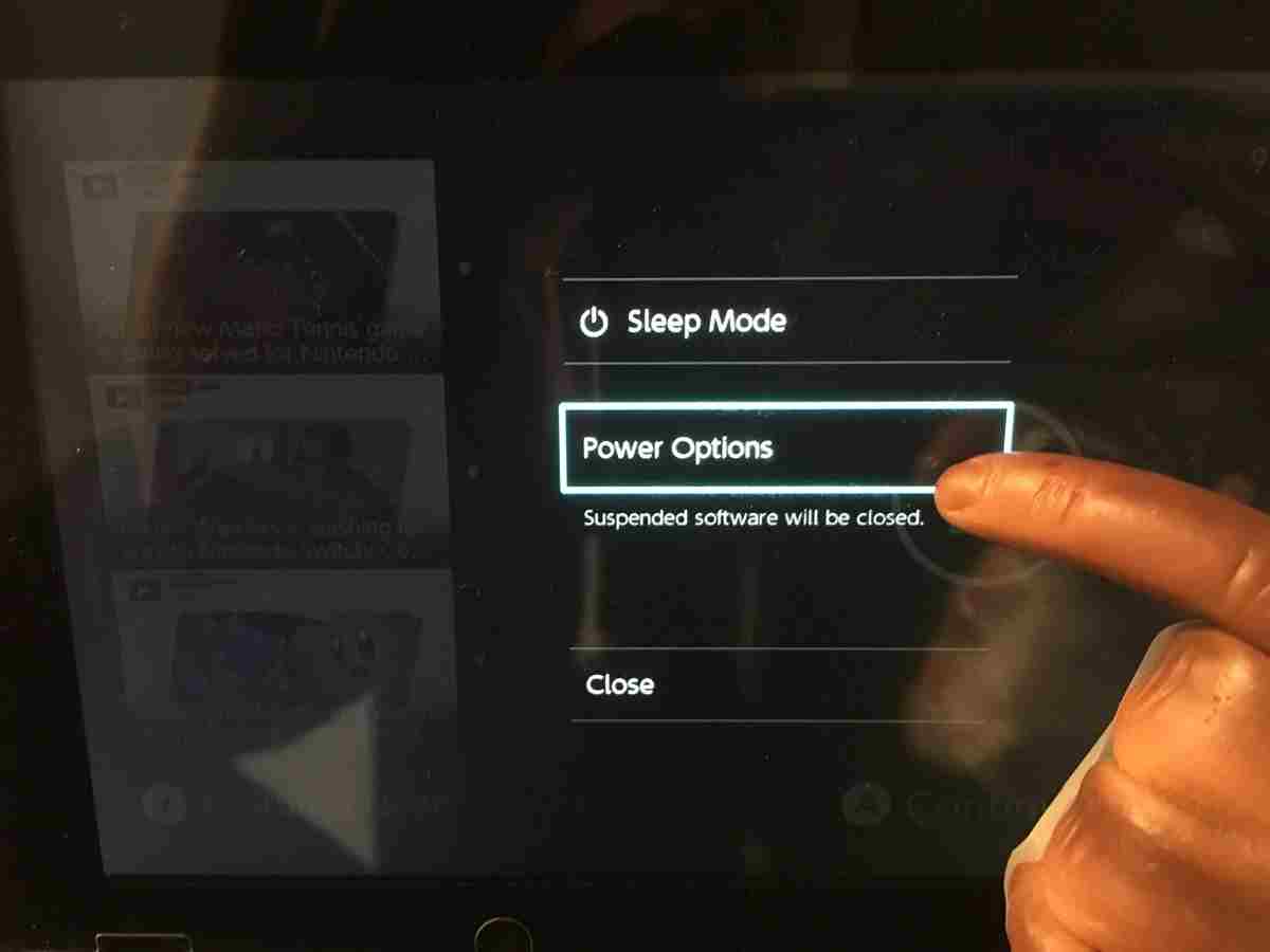 Power options to restart Nintendo Switch