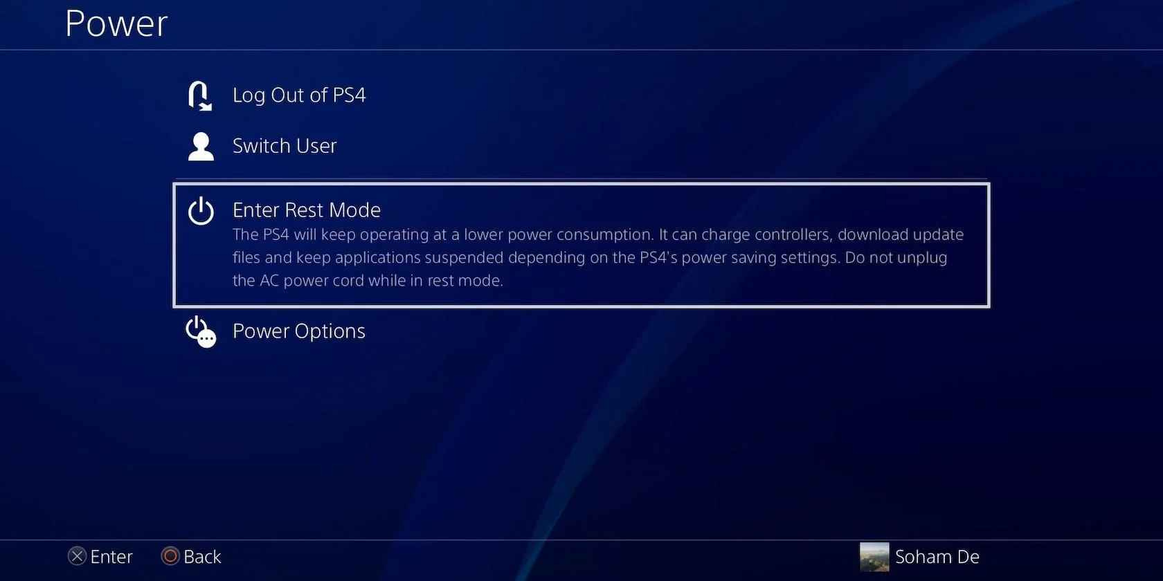 Power options to restart PS4
