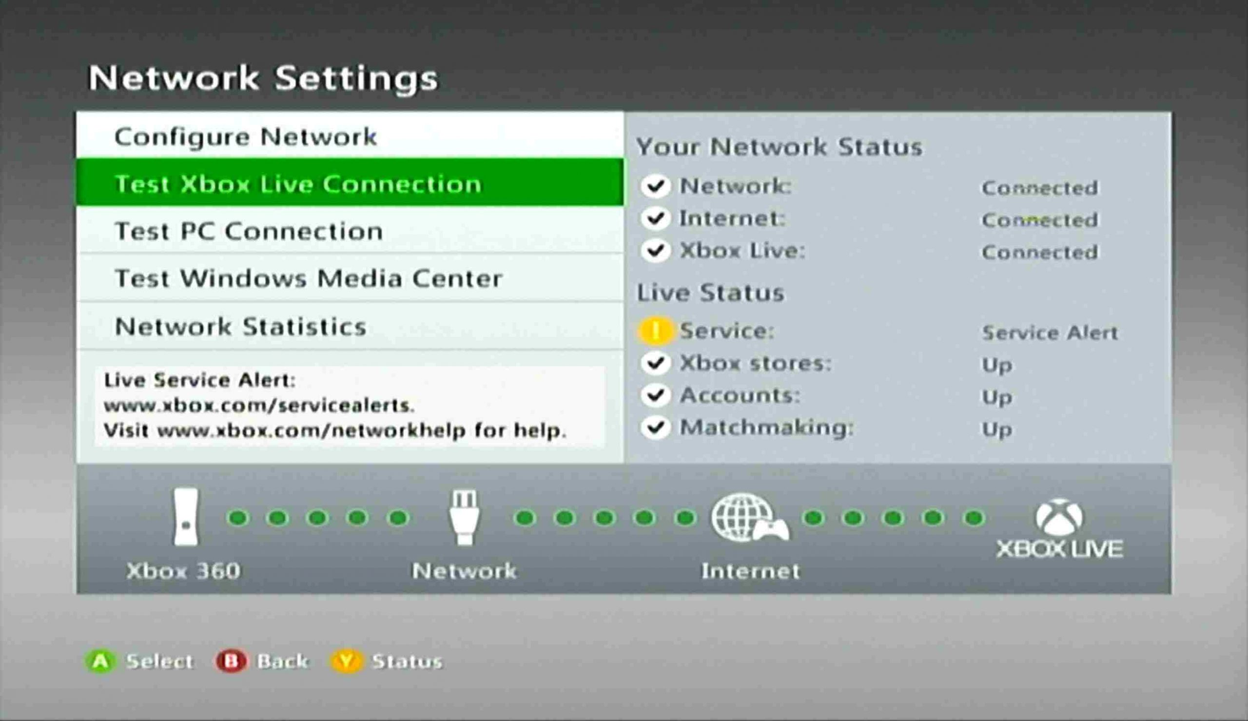 Tap Test Xbox Live Connection to update Xbox 360