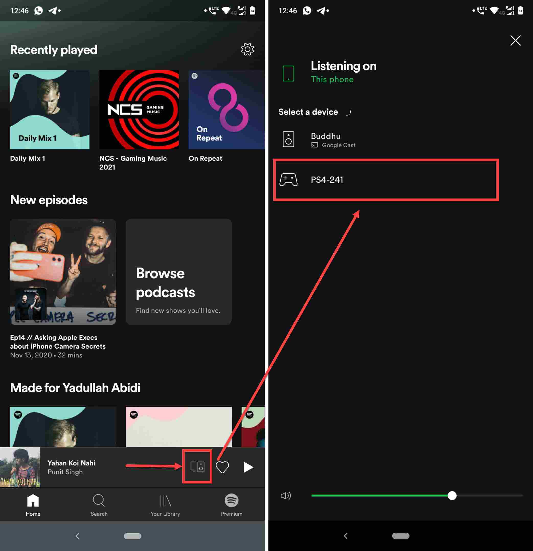 Connect Spotify from mobile app to PS4