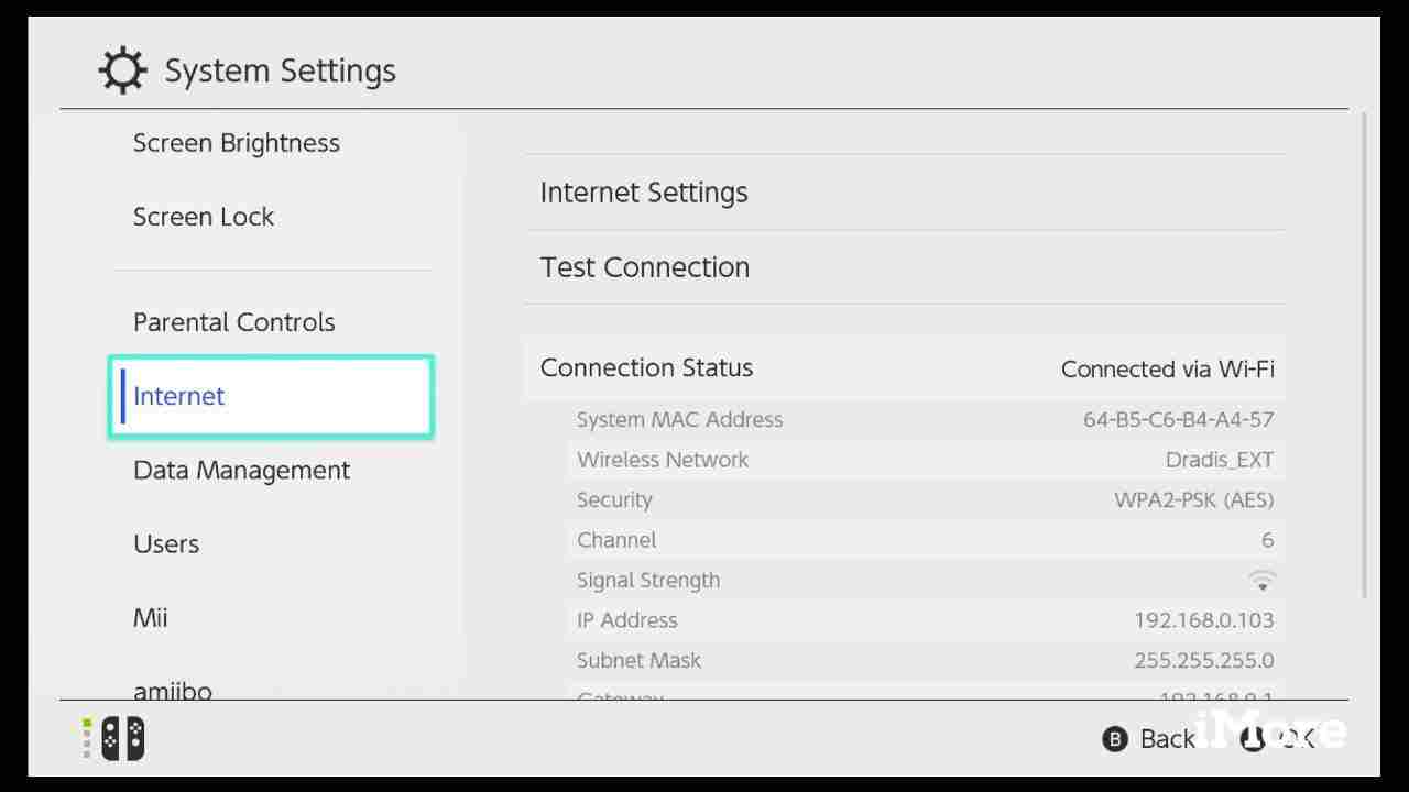 Go to Internet settings on Nintendo Switch