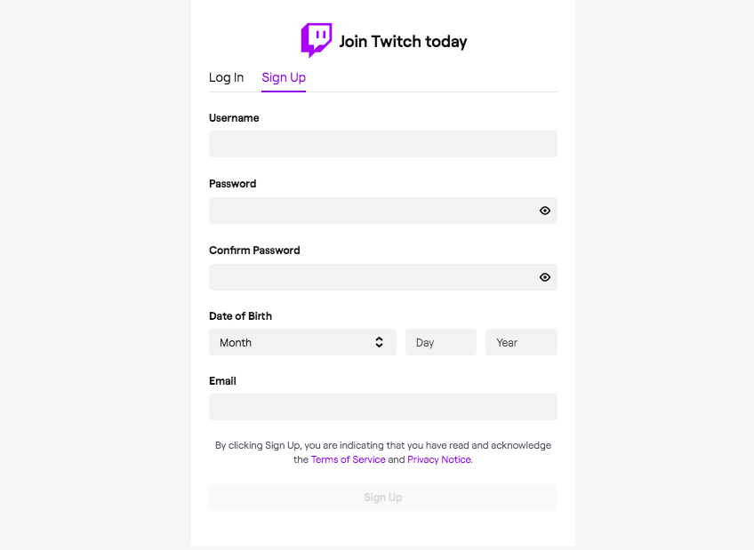 Sign up for Twitch 