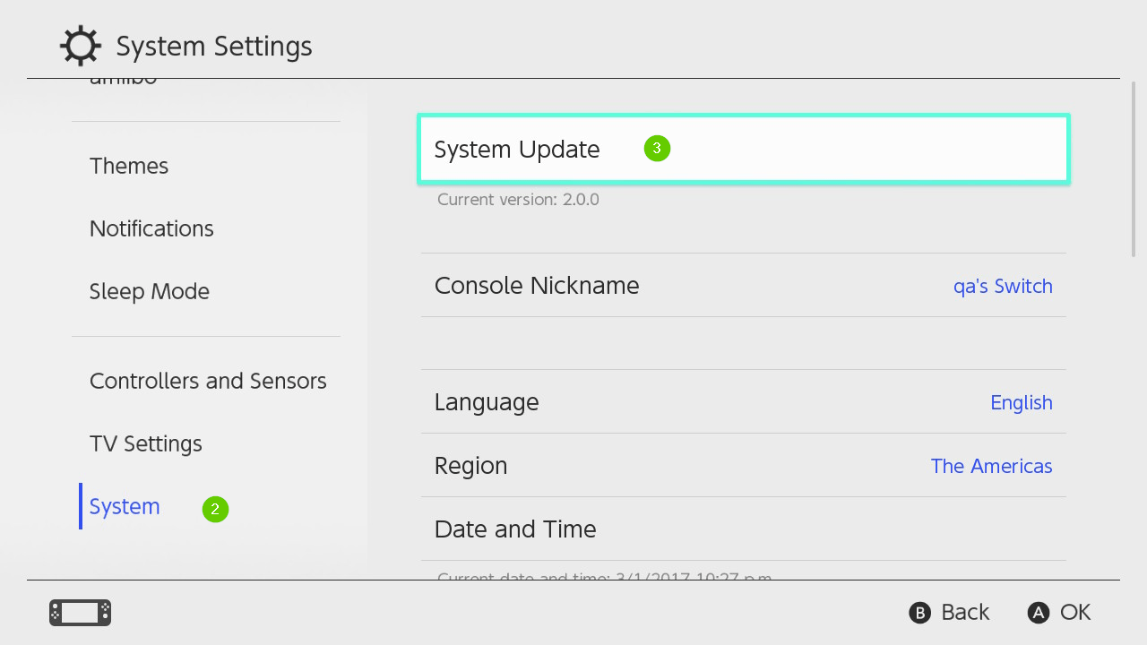 Select System Update to Update Nintendo Switch