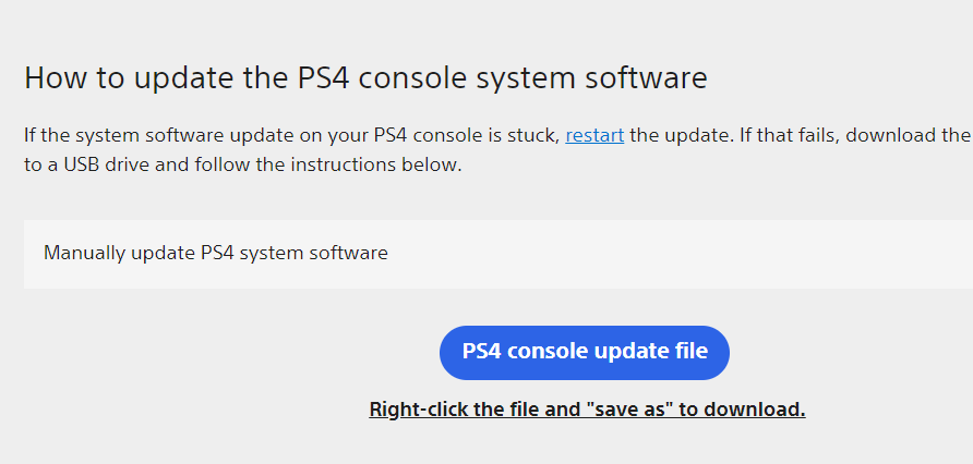 Select PS4 console update file to update PS4