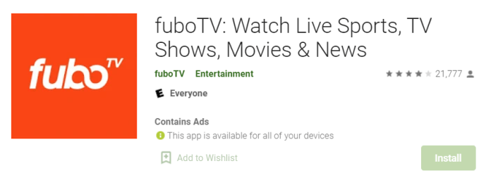 install fuboTV app on android, google play store