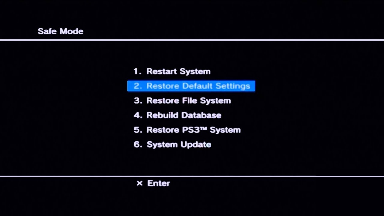 Safe Mode menu in PS3™ / PlayStation®3