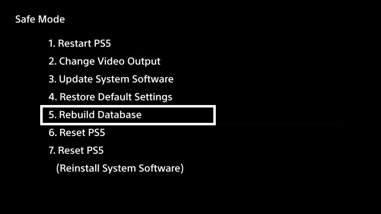PS5 Safe Mode Screen
