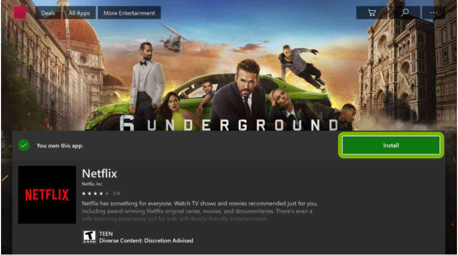 install Netflix app on Xbox One
