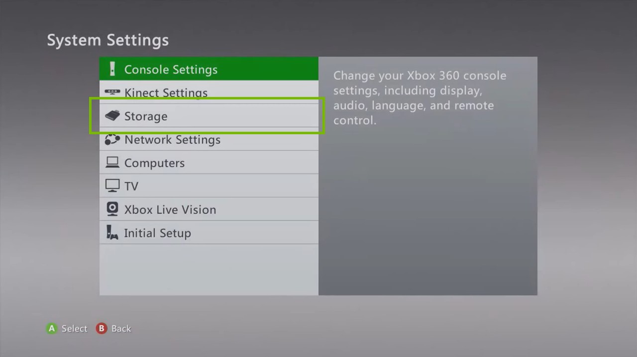Highlight Storage on System Settings