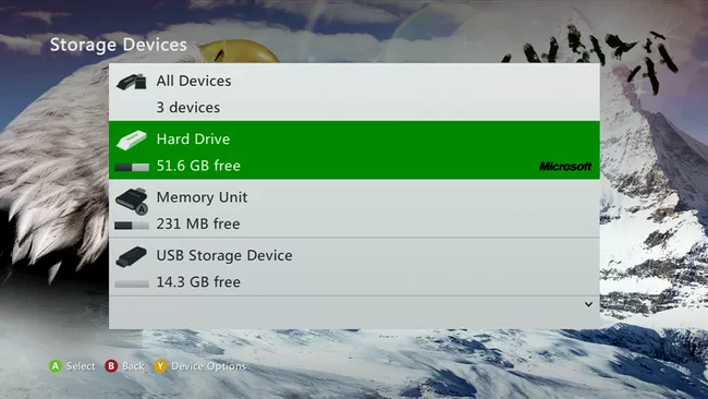 storage devices menu list