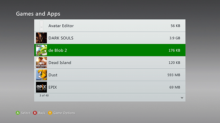 select a game or app to backup on xbox 360